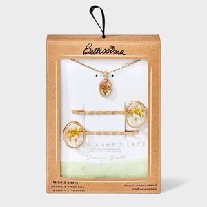 Preed Flower Multi Ann Lace Pendant Necklace and Bobby Pin Set 2pc - Gold
